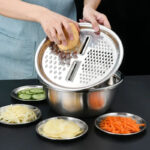 3 In 1 Multifunctional Stainless Steel Basin With Vegetable Cutter with Drain Basket